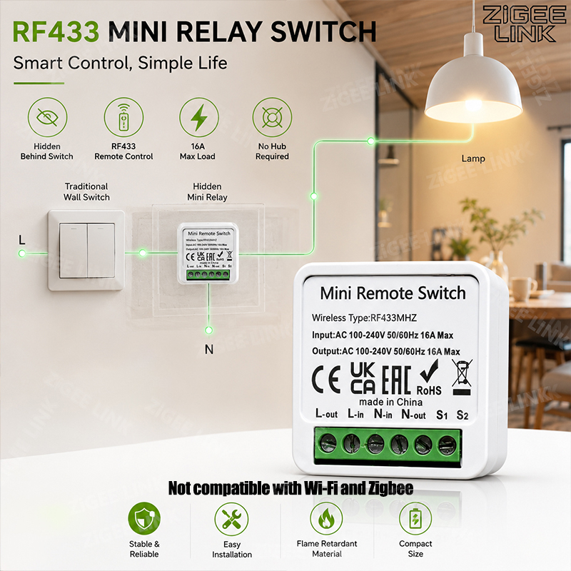 Home Automation Systems Diy - RF433MHz 16A Mini Smart Relay Receiver