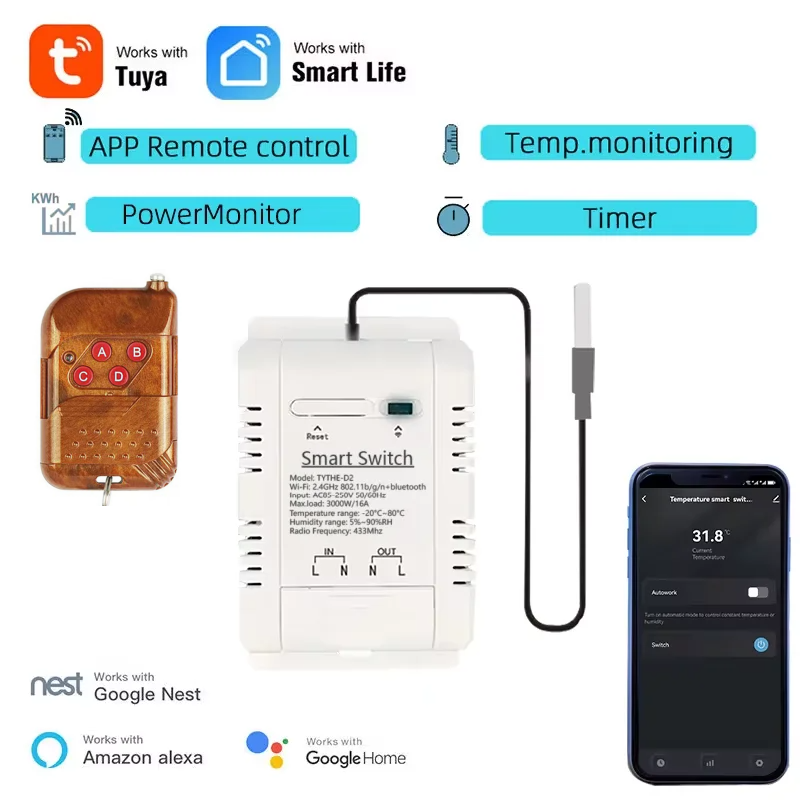 Sonoff Basic Switch - Tuya Wifi 16A/20A Smart Temperature Humidity